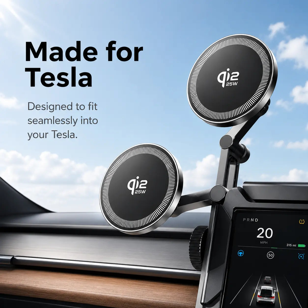 iPhone MagSafe charger mounted inside Tesla