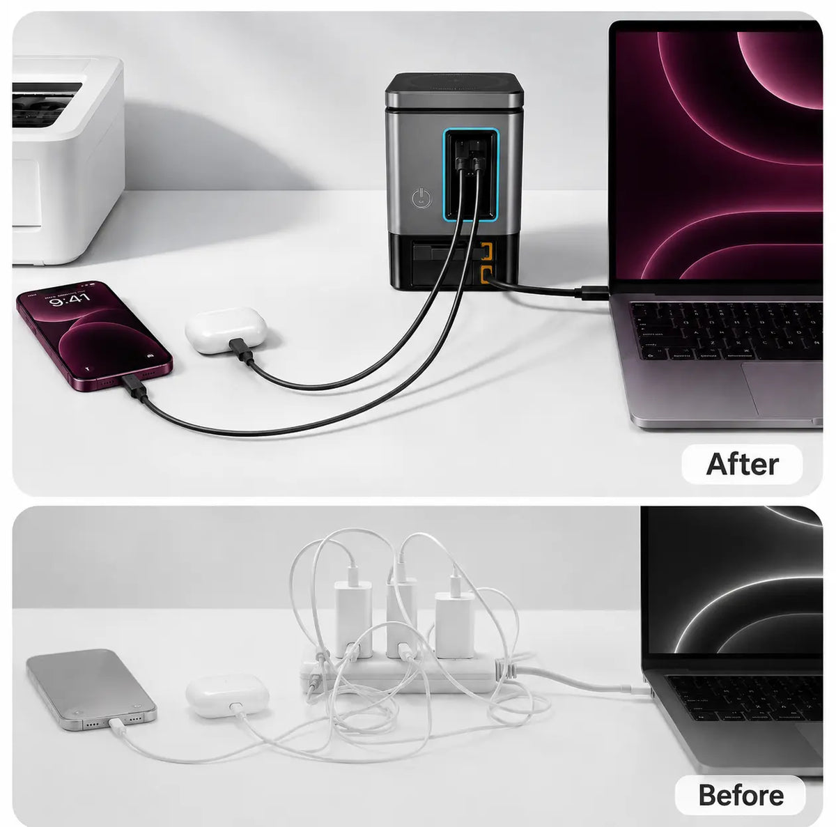 MagSafe wireless charging tower with USB-C and USB-A fast charging