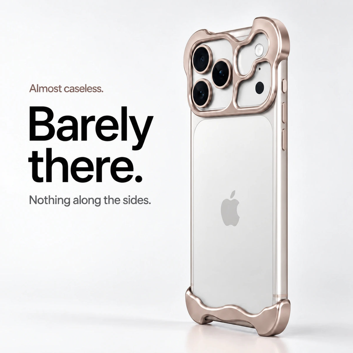 Champagne gold sculpted metal phone case standing upright showing its slim profile #color_Champagne Gold