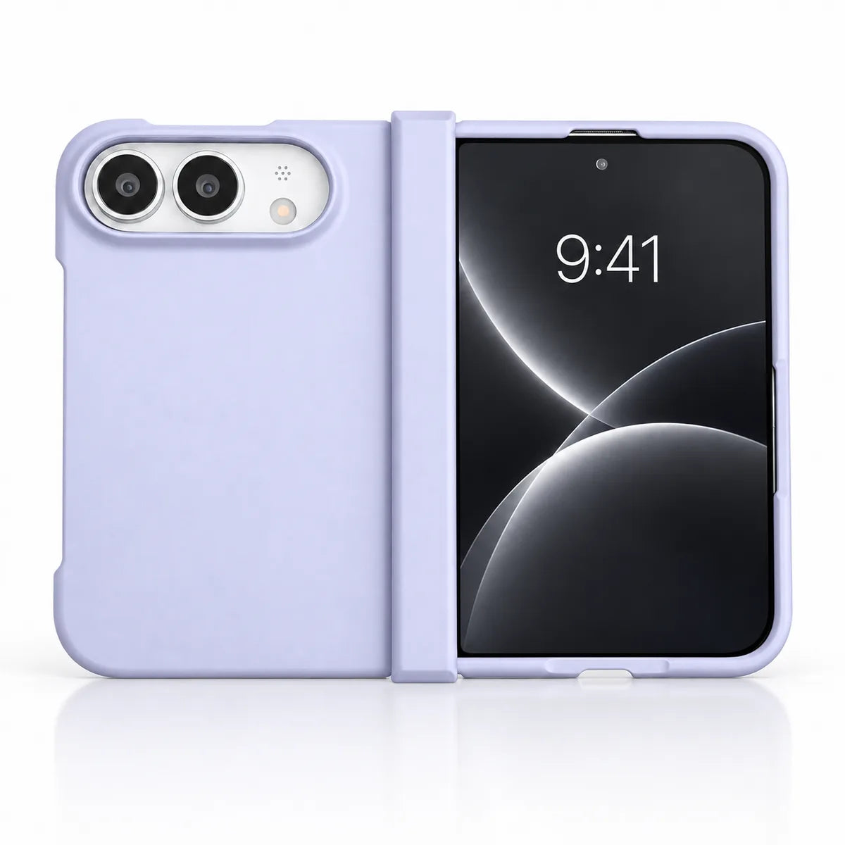 Light Purple matte case on a silver iPhone Ultra, showing the rear cover, matching outer display frame and hinge cover on white. #color_Lilac Mist