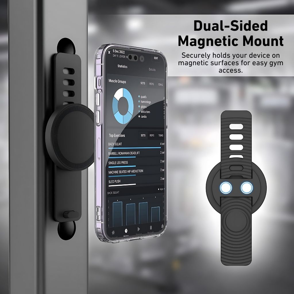 Magnetic Phone Mount for Gym, Bikes, Strollers, and Magnetic Surfaces