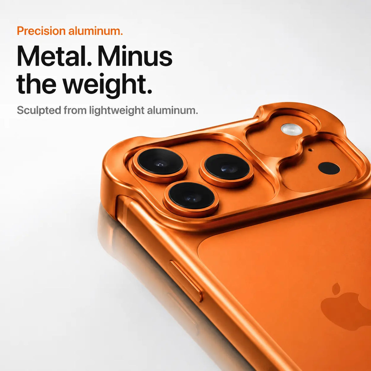 Orange sculpted phone case shown close-up around the camera cutouts #color_Cosmic Orange