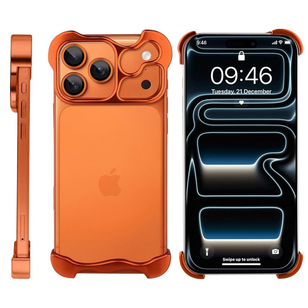 Orange sculpted phone case shown from the front, back and side #color_Cosmic Orange