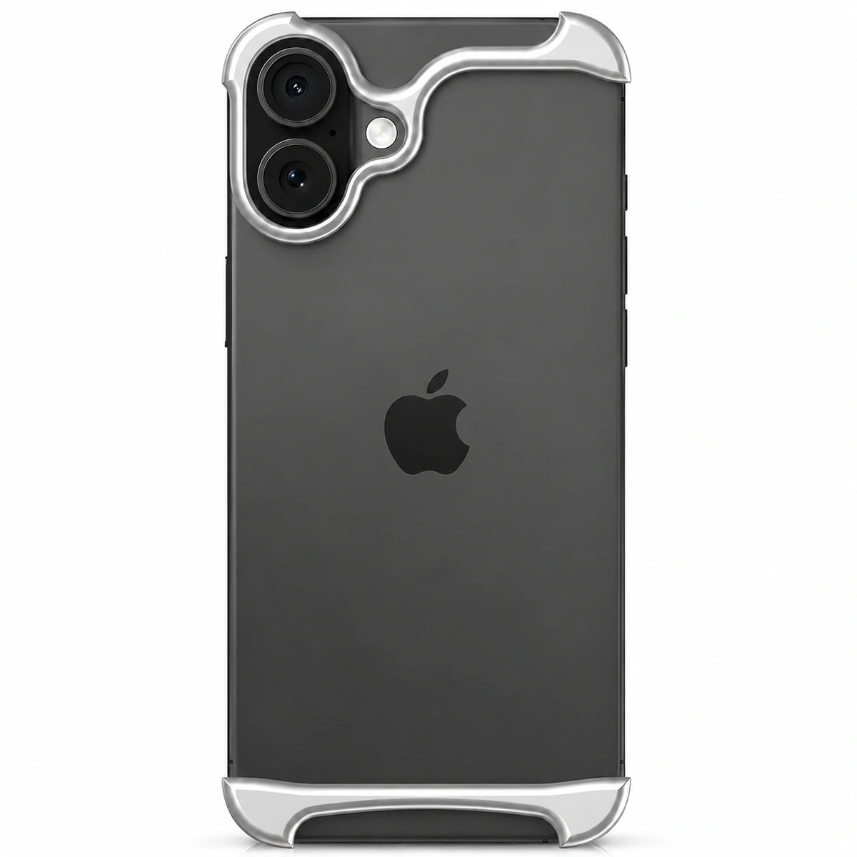 Silver two-piece metal phone bumper with exposed phone back on a white background #color_Titanium Silver