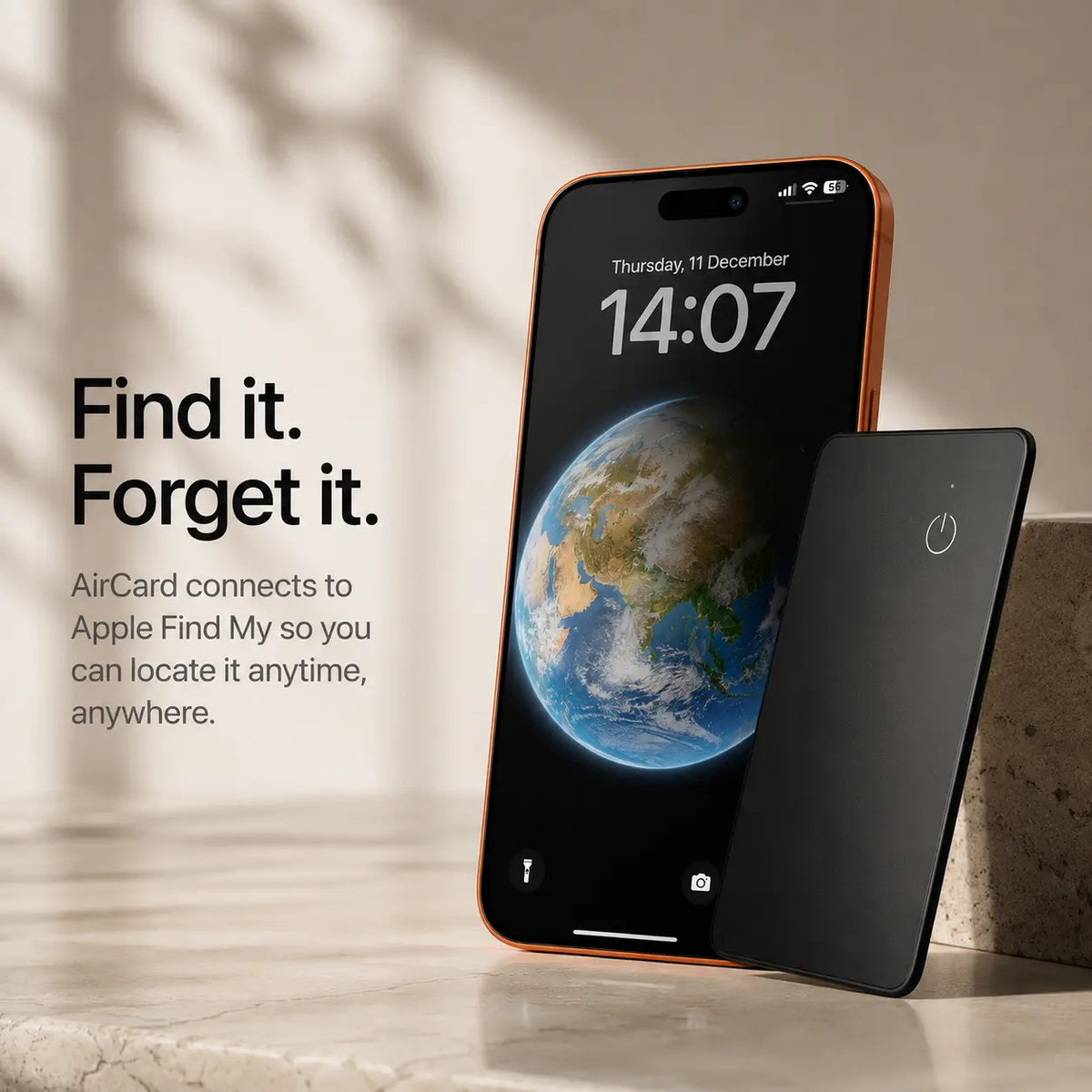 AirCard and iPhone displaying its location in Apple Find My