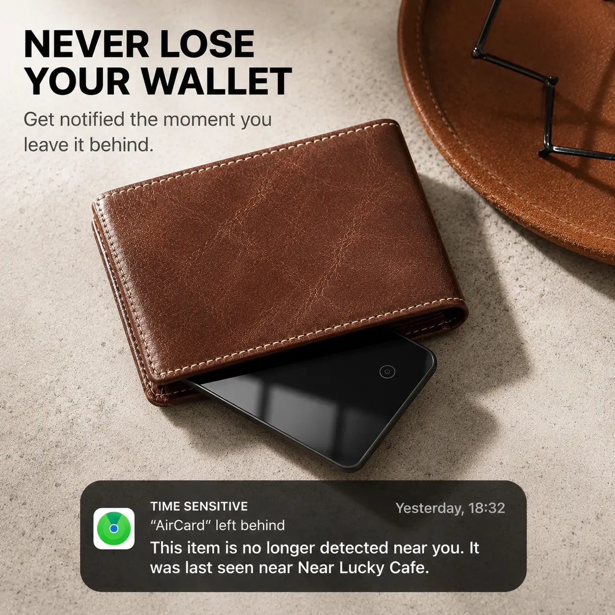Wallet with Apple Find My separation alert from AirCard