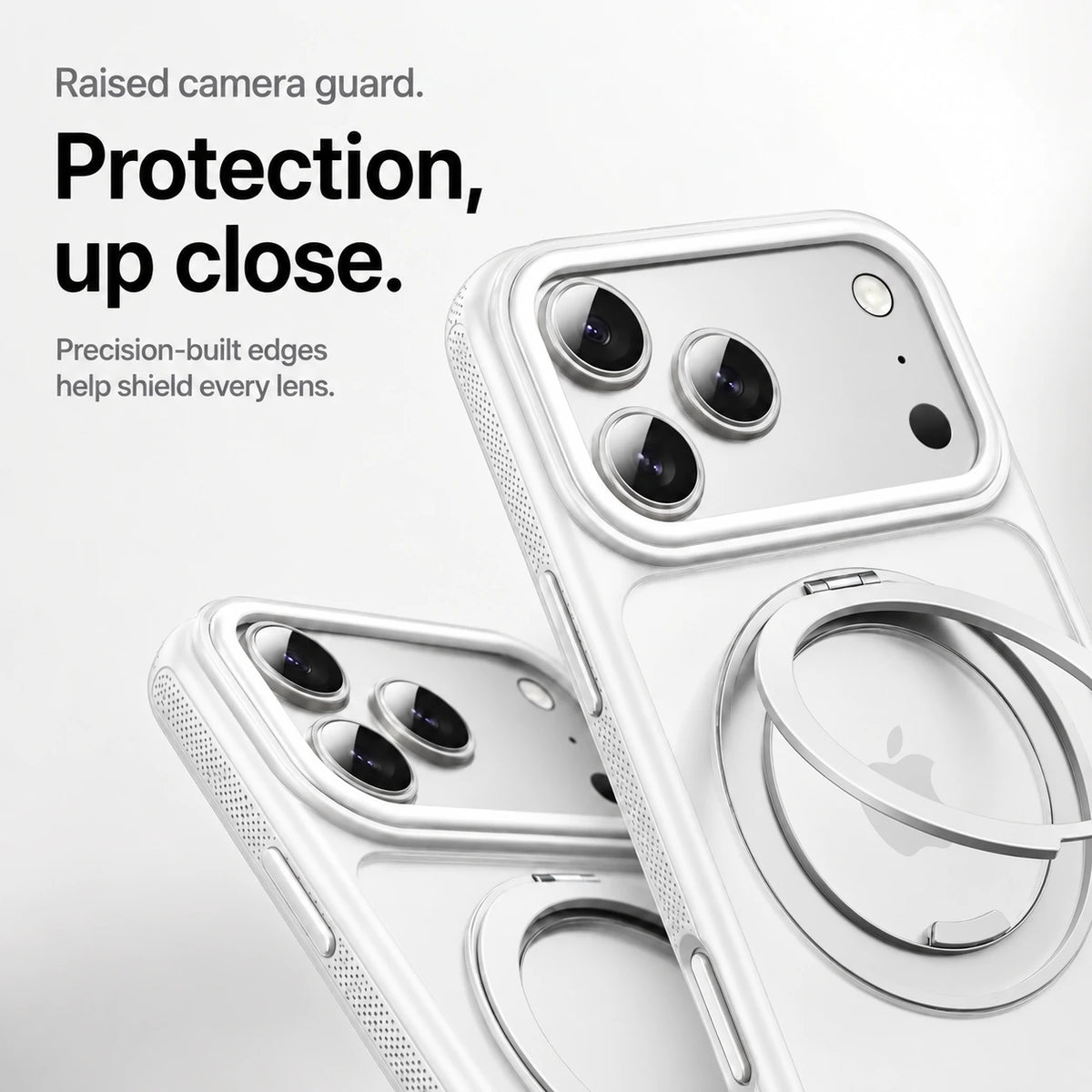 White magnetic phone cases shown in close-up with raised camera guards #color_Polar White